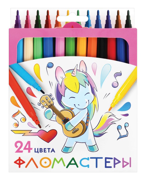Фломастеры ПИФАГОР "ЕДИНОРОГ", 24 цвета, вентилируемый колпачок, 152450