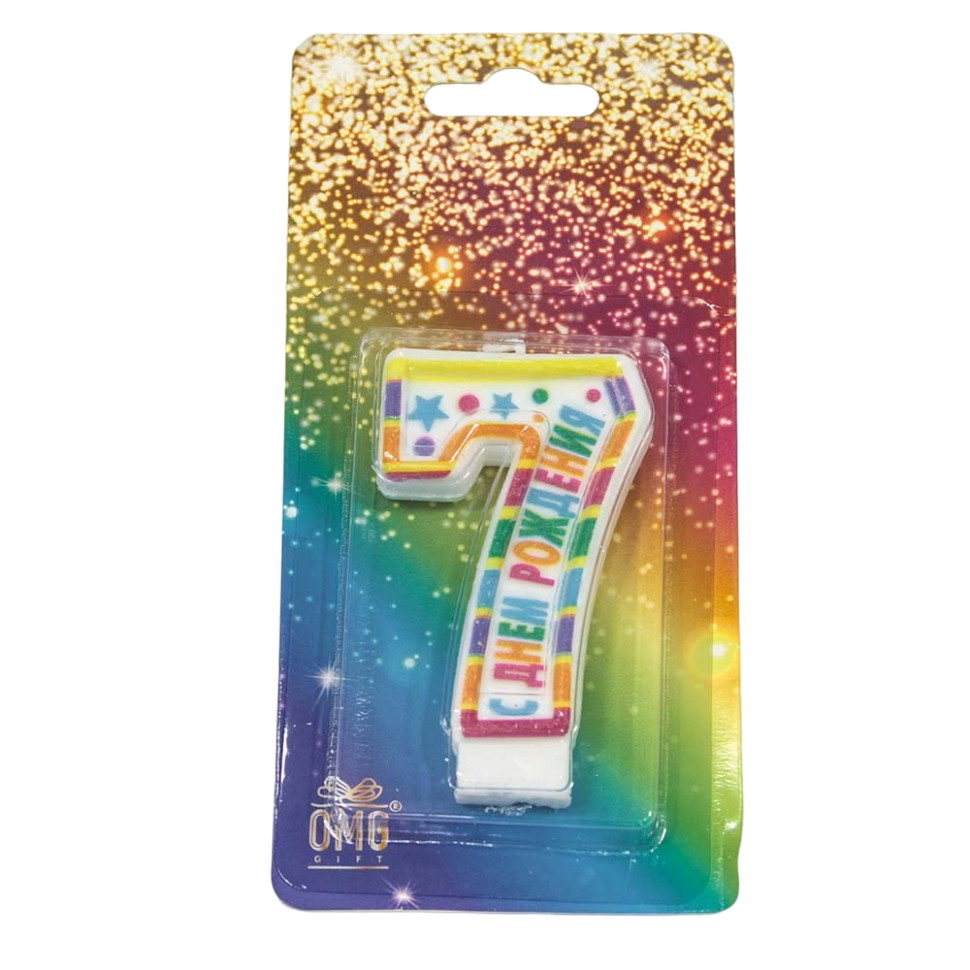 Свеча для торта 'Цифра 7', С днём рождения, 6 см, картон. уп., европодвес, ОМ-20010-29;7