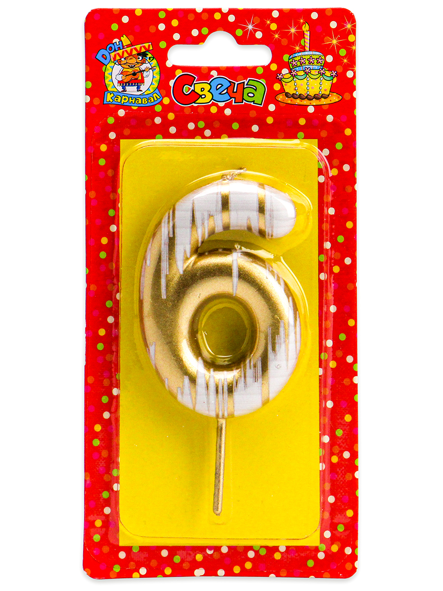 Свеча для торта, цифра 6, шебби шик, С-2515