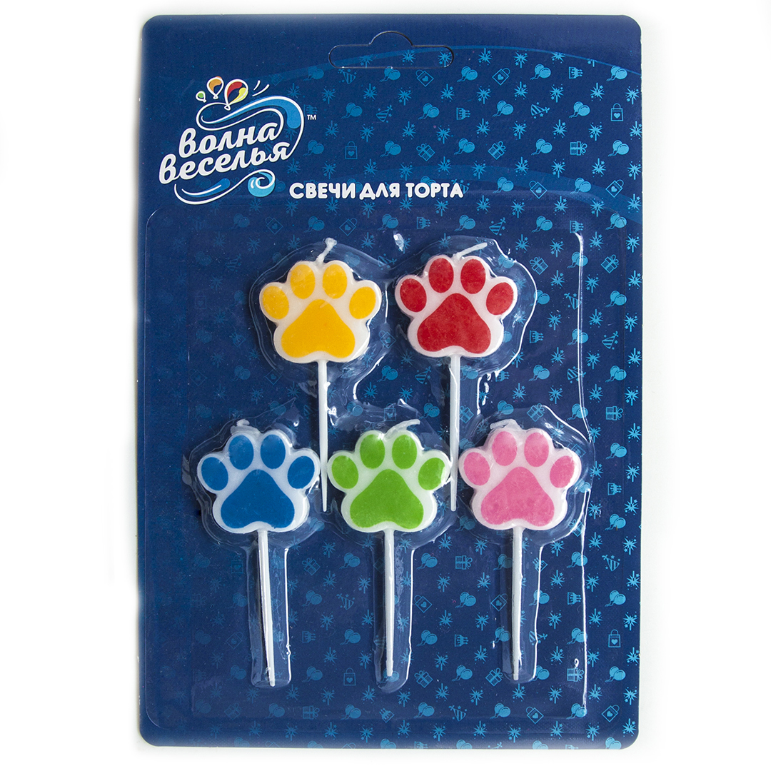 Свечи Фигура, Лапки, Ассорти, 2,5 см, (5 шт;уп), с держателем, 132510