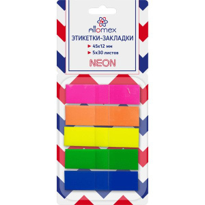 Набор самоклеящихся этикет-закладок "Attomex", 5х30 листов , с клеевым краем, 2011203