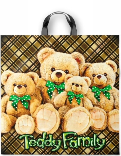 Пакет ПЭ с петлевой ручкой 44х44+6см (70) (Плюшевая семейка), ПТЛ40590