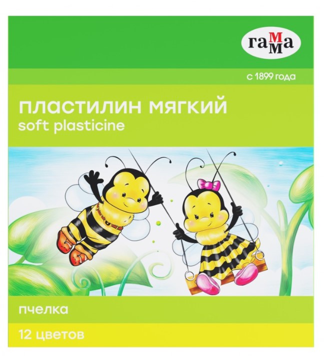 Пластилин восковой мягкий Гамма 'Пчелка', 12 цветов, 180 г, со стеком, картон. упаковка, 280032Н
