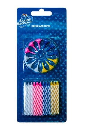Свечи Яркие полоски, Ассорти, 6 см, (24 шт;уп), с держат, 132460