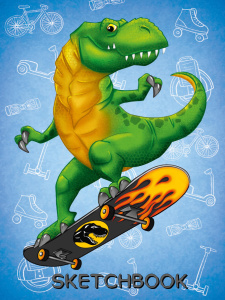 СКЕТЧБУК А5. ДИНОЗАВР НА СКЕЙТЕ, 80 листов, (выб.лак), 80-7373
