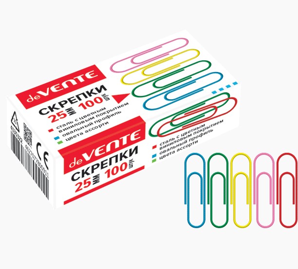 Скрепки металлические 'deVENTE' овальные цветные 25 мм, 100 шт в картонной коробке, 4135322