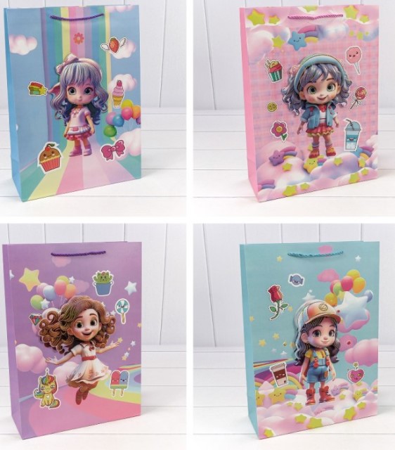 Пакет подарочный с 3D аппликацией 'Детский' (микс 265) 30х41,5х12, 000265A