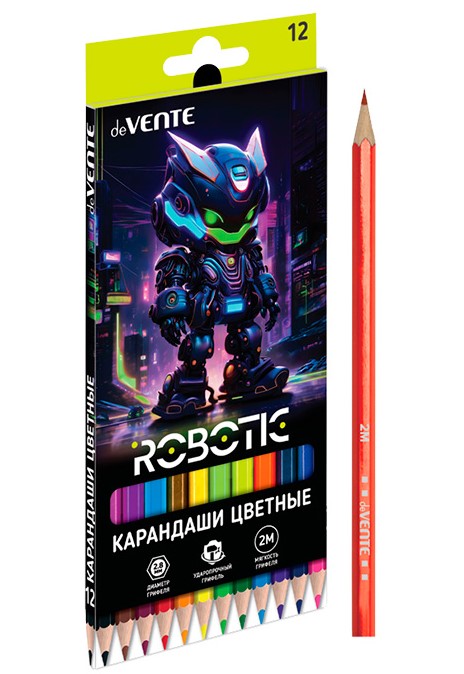 Карандаши цветные 'deVENTE. Robotic' 12 цветов, 2М, диаметр грифеля 2,8 мм, шестигранные, 5022539