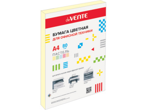 Бумага цветная для офисной техники,"deVENTE", А4 , 80г/м2, пастель, желтый цвет, (20 л), 2072234