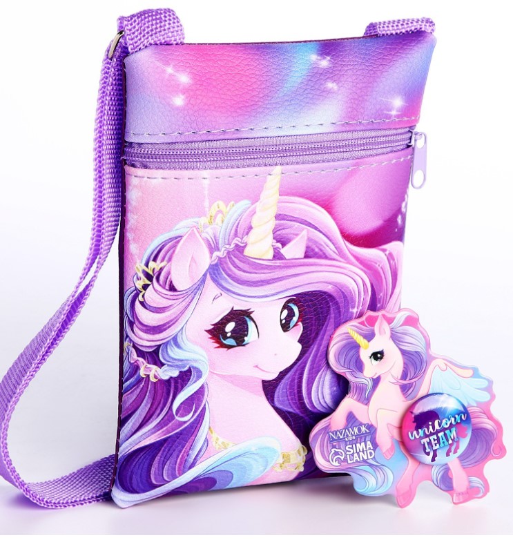 Подарочный набор для девочки 'Unicorn team' сумка, значок, цвет сиреневый, 9865790