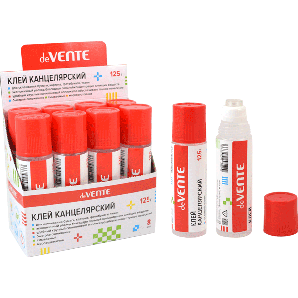 Клей канцелярский 'deVENTE', на водной основе 125 г, с силиконовым аппликатором, 4040102