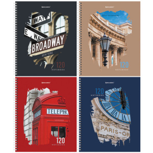 Тетрадь А5, 120л. "BRAUBERG.Города", клетка , твердая обложка , на гребне, 404449