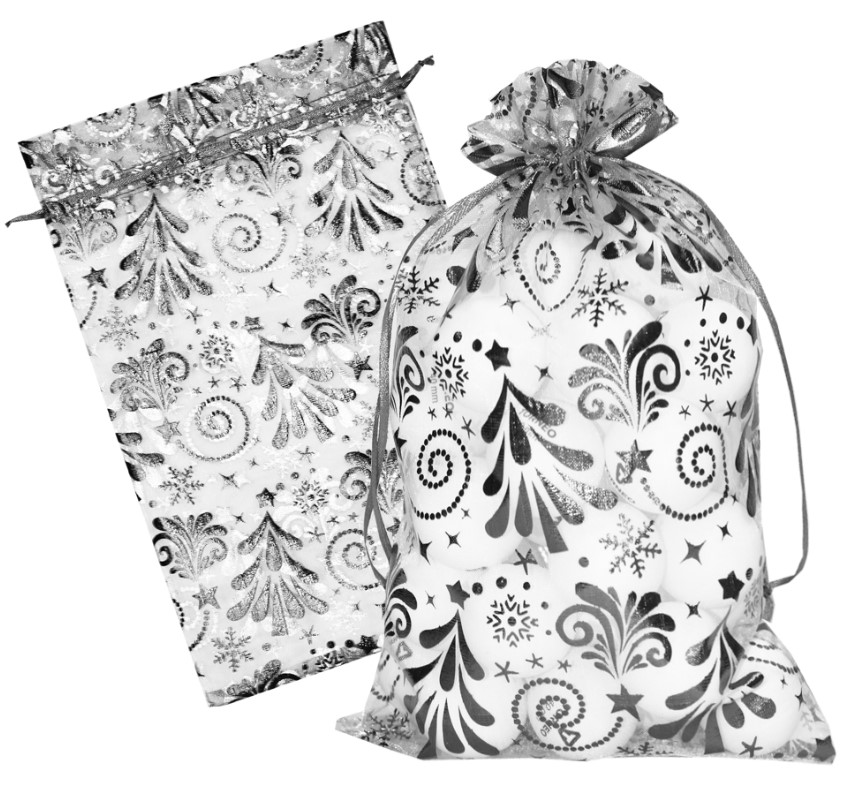 Мешочек из органзы НГ 'Елочки', 350x250 мм, 1000 г, подарочная новогодняя упаковка, 15080042