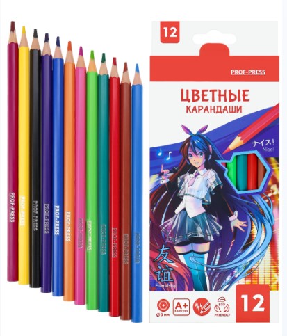 Карандаши цветные 12 цветов , Proff-Press 'Аниме', 3 мм, КЦ-2548