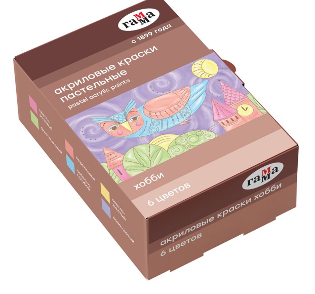 Краски акриловые декоративные Гамма 'Хобби', 06 цветов, 20 мл, картон. упаковка, 180120228