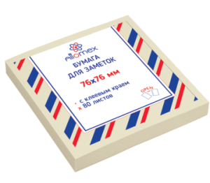 Клейкая бумага для заметок "Attomex" 76x76 мм, 80 листов, с клеевым краем, 2010701