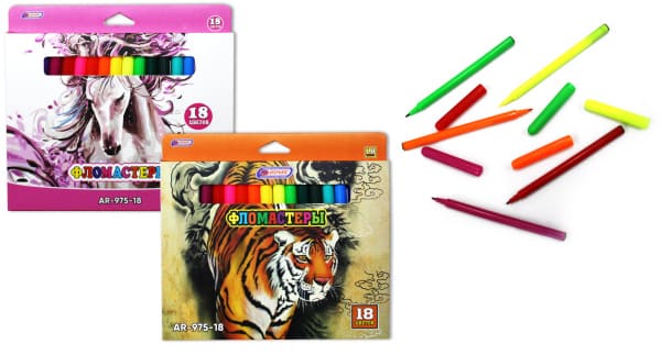 Фломастеры 18 цв , карт.упаковка, европодвес, AR-975-18