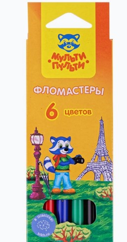 Фломастеры 6 цветов , Мульти-Пульти, картонная упаковка, WP_10712