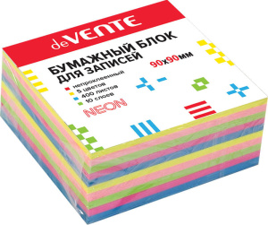 Куб бумажный для записей "deVENTE", 90х90 мм , 400 листов, 5 цветов неоновых, 2012703