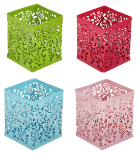 Стакан канцелярский металлический квадратный, с узором, цветной, AR-806-2