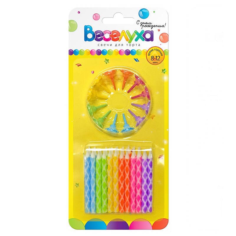 Свечи для торта с подставками 'Ромбик', 24 шт., 6см., ассорти, картон. уп., Арт 620006.С09