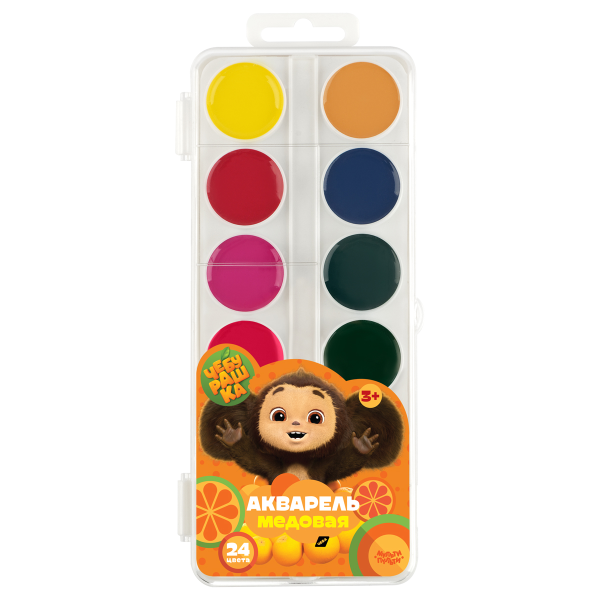 Акварель медовая, Мульти-Пульти, 'Чебурашка', 24 цвета, без кисти, АПЧБ_53004