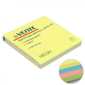 Клейкая бумага для заметок "Attomex" 76x76 мм, 100 листов, офсет 75 г/м², 4 неоновых цвета. 2010202