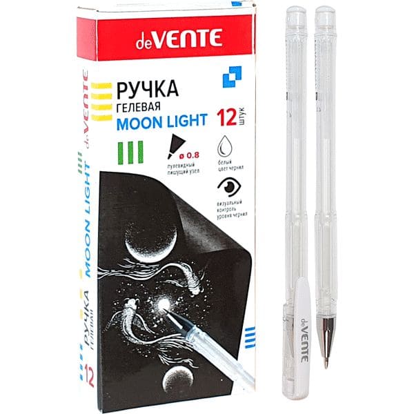 Ручка гелевая DEVENTE Moonlight, 0.8 мм., белые чернила  для рисования на черн. бумаге, 5051012