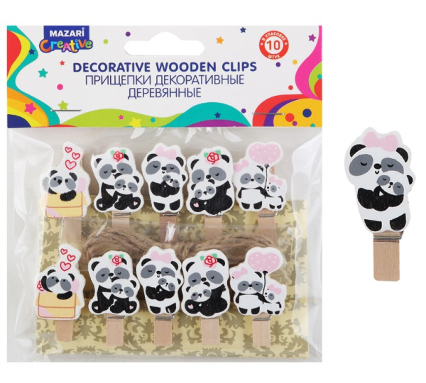 Прищепки декоративные деревянные PANDAS (10 шт;уп), размер 3.5 х 0.7 см, M-1536