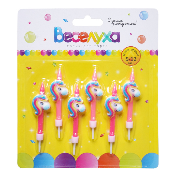 Свечи формовые 'Единороги', 8 см, (6 шт;уп), 620157