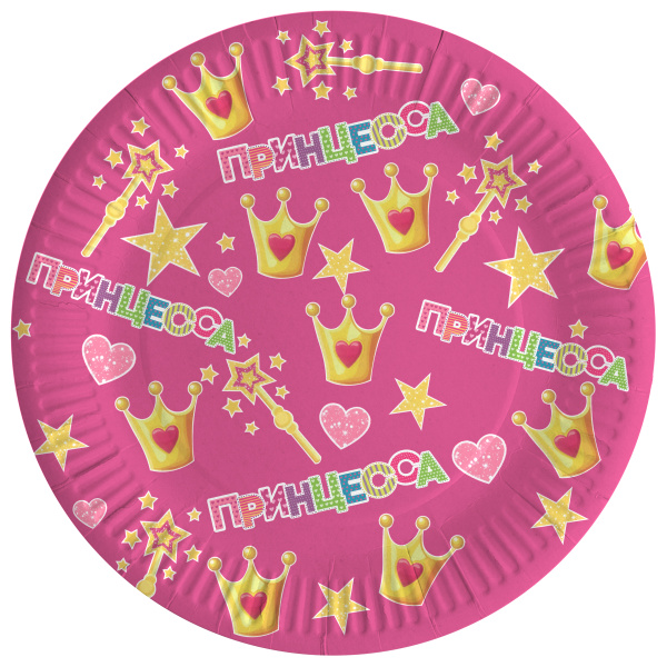 Тарелки (9'';23 см) Принцесса, Розовый, (6 шт;уп), 77387
