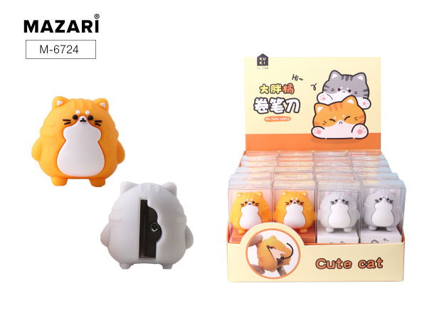 Точилка пластиковая CUTE CAT, 1 отверстие для заточки, без контейнера для стружки, M-6724